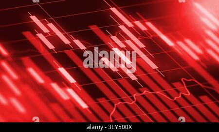 Traders analyze charts with red colors displaying market data and trends in trading activity Stock Photo