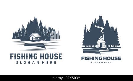 Lake fishing cabin or forest camp lodge bungalow Stock Vector