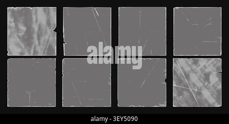 Vintage paper fold frame overlay old worn edge grunge texture set. Stock Vector