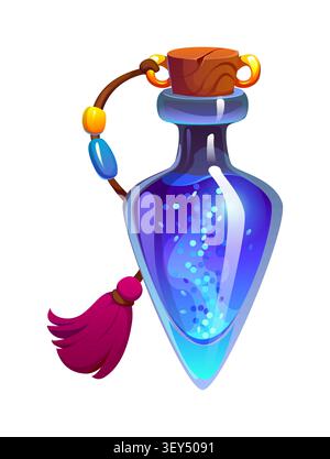 Cartoon magic potion bottle with glowing glitter Stock Vector
