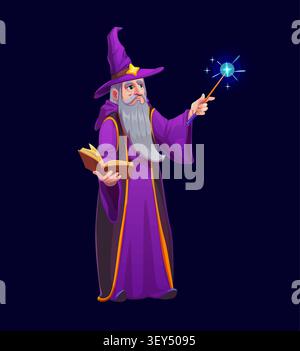 Halloween wizard sorcerer with magic wand Stock Vector