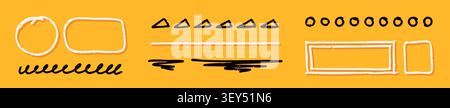 Black and white color crayon scribble highlights on yellow background. Stock Vector