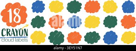 Crayon fluffy label collection. Cute doodle wavy frame set Stock Vector