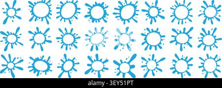 Water splash frames with wavy edges. Blue puddle shapes and rounded droplets. Modern liquid borders Stock Vector