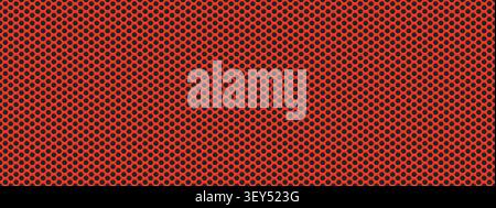Red perforated metal seamless pattern with round black dots. Grill texture with circular holes. Pegboard bg Stock Vector