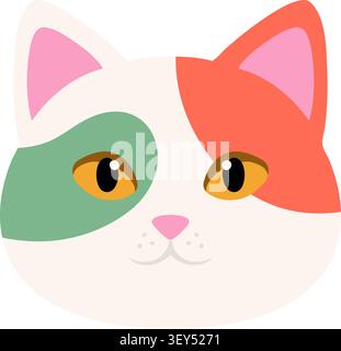 Flat illustration of a white cat face with soft orange and sage patches amber eyes and a gentle expression Stock Vector