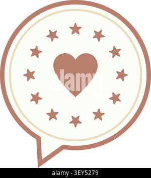 Flat illustration of a circular speech bubble with a heart in the center surrounded by small stars Stock Vector