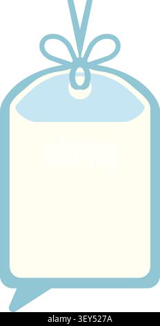 Flat illustration of a vertical blank tag with a soft blue border and a tied bow at the top Stock Vector