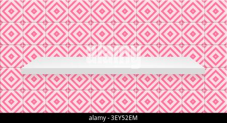 Pink ceramic tile pool pattern background with shelf. Minimal geometric bg. Stock Vector