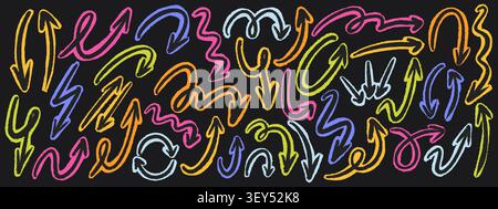 Scrapbook doodle arrow set with crayon texture. Scribble collage style. Hand drawn vector elements. Stock Vector