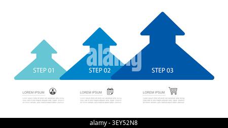 Business infographic template with three growing arrow steps success layout. Stock Vector
