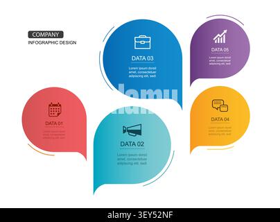 Business infographic template with five speech bubble steps. Stock Vector
