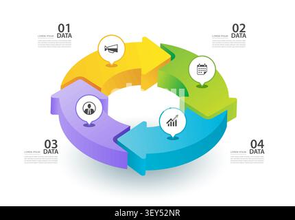 Business circular infographic diagram with four steps arrows cycle options. Stock Vector