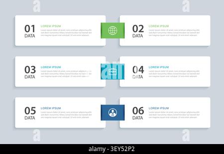 Modern business infographic template with six steps data option banners. Stock Vector