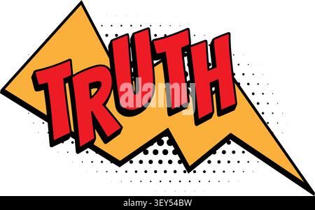 Comic book retro TRUTH word text lightning bolt jagged flash orange red halftone pop art sticker decal facts drama exposed. For thumbnails, gaming vid Stock Vector