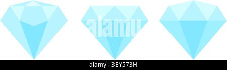 Set of Three Blue Diamond Flat Style Icons Vector Illustration Stock Vector