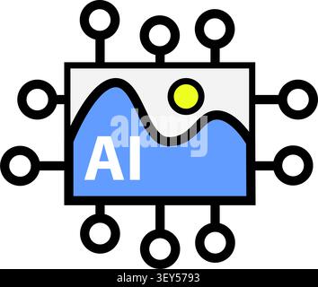 AI Processor Chip Icon Vector. Artificial Intelligence Digital Circuit Logo Symbol Stock Vector