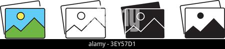 Photo icon image gallery. Photo album memory picture group image media vector icon set. Stock Vector