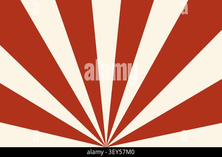 Geometric sunburst pattern with alternating red and cream rays radiating from bottom center, dynamic retro design Stock Vector