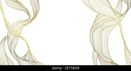 Vector oriental abstract wave pattern with elegant golden lines, Japanese sea Asian texture. Wallpaper, packaging, posters, wine labels, branding. Art Stock Vector