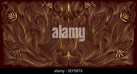 Luxury vector red Chinese floral background with elegant golden lines, oriental ornament. Abstract wavy pattern. Invitation, greeting cards, packaging Stock Vector
