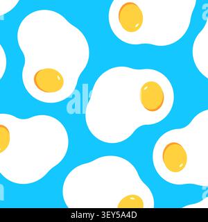 Seamless pattern with fried eggs on bright blue background vector Stock Vector