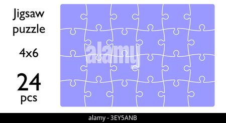 Jigsaw puzzle template with twenty four pieces arranged in 4x6 rectangle grid clean white outline on colored background for game layout infographic Stock Vector
