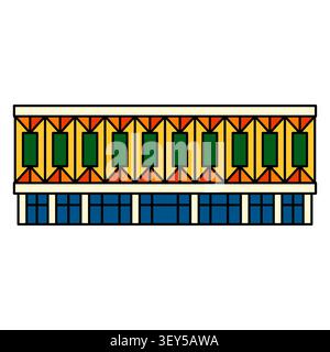Modern decorative facade isolated on white background. Vector illustration. Contemporary geometric architecture with colorful patterned exterior. Stock Vector