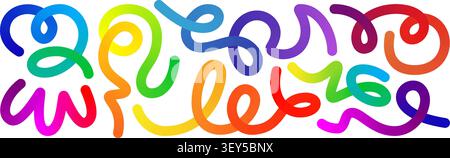 Abstract line shape color gradient bg. 3d graphic pattern fluid wave vector. Liquid spiral swirl, dynamic curved confetti ribbon. Fun vibrant flow Stock Vector