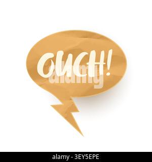 Crumpled paper comic speech bubbles. Hand drawn retro cartoon stickers. Pop art style. Old, vintage dialog boxes with cardboard texture. Vector Stock Vector