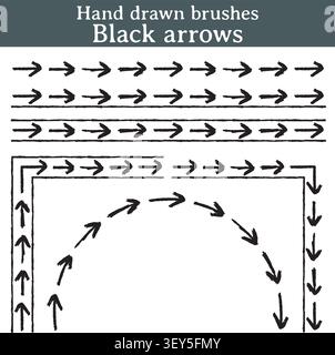 Three Illustrator brushes created from ink strokes to give a "handmade" touch to your vector work. They are brushes made with black arrows, accompanie Stock Vector