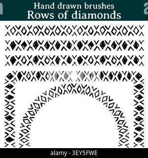 Three Illustrator brushes created from ink strokes to give a "handmade" touch to your vector work. They are brushes made with black and white diamonds Stock Vector