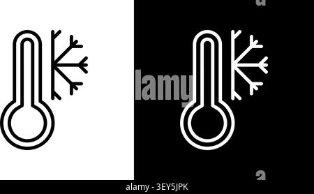 Thermometer With Snowflake Line Icon Set. Cold Temperature, Winter Weather, And Climate Control Outline Symbol Collection. Temperature Regulation Stock Vector