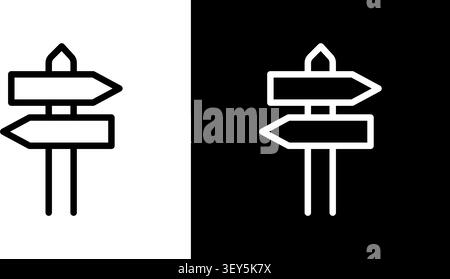 Directional Signpost Line Icon Set. Navigation, Guidance, And Decision-Making Outline Symbol Collection. Pathfinding And Wayfinding. Editable Stroke Stock Vector