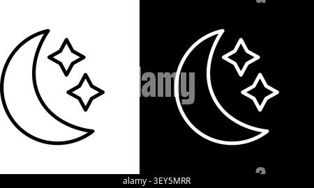 Crescent Moon And Stars Line Icon Set. Nighttime, Sleep, And Astronomy Outline Symbol Collection. Celestial And Dream Theme. Editable Stroke. Isolated Stock Vector