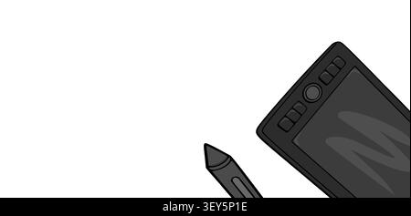 Graphic design tablet with stylus pen isolated vector illustration on white background Stock Vector