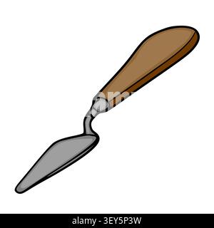Palette knife vector illustration, professional metal art spatula with wooden handle isolated on white background. Stock Vector