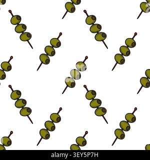 Seamless pattern with green olives on cocktail picks vector illustration Stock Vector