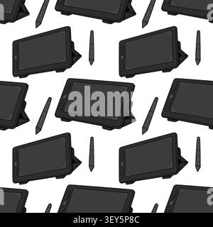 Seamless vector pattern with professional graphic drawing tablets and stylus pens Stock Vector