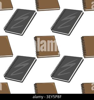 Seamless pattern with hand-drawn spiral notebooks, vector illustration of stationery diaries on white background Stock Vector
