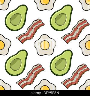 Breakfast seamless pattern vector with avocado bacon and fried egg illustration Stock Vector