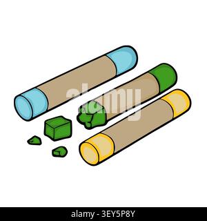 Set of colorful chalk sticks with green chalk cubes, vector illustration Stock Vector