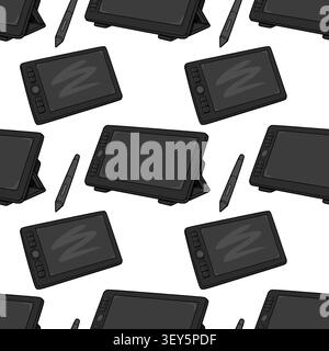 Seamless pattern with professional graphic drawing tablets and stylus pens, vector illustration Stock Vector