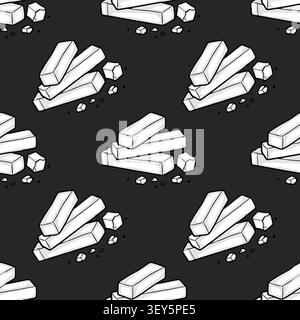 Seamless vector pattern featuring hand-drawn white sugar cubes and rectangular sugar sticks on a dark background Stock Vector