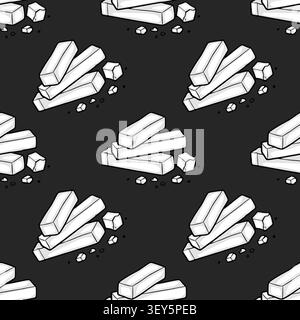 Seamless vector pattern featuring hand-drawn white sugar cubes and rectangular sugar sticks on a dark background Stock Vector