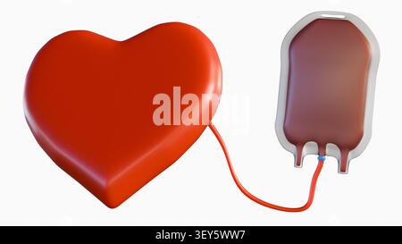 A 3d rendering of connecting a blood bag directly to a heart, blood donation. It illustrates supports, sustains, and saves the lives Stock Photo
