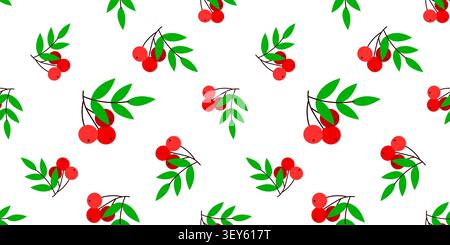 Rowan twigs with berries and leaves seamless pattern Stock Vector