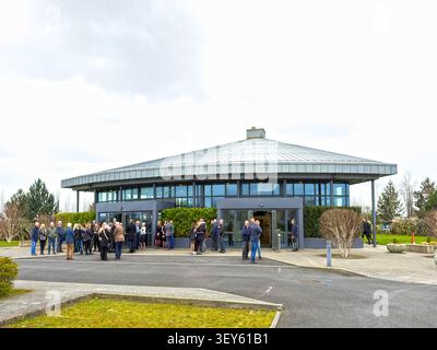 The crematorium building at Dardistown cemetery near Dublin airport Stock Photo
