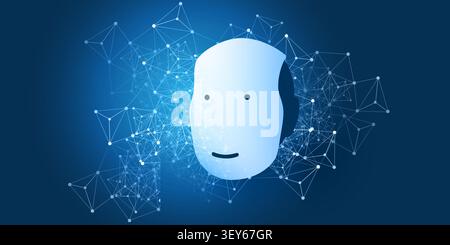 Dark Blue Machine Learning, Artificial Intelligence, Cloud Computing and Networks Concept with Transparent Polygon, Global Polygonal Digital Network M Stock Vector