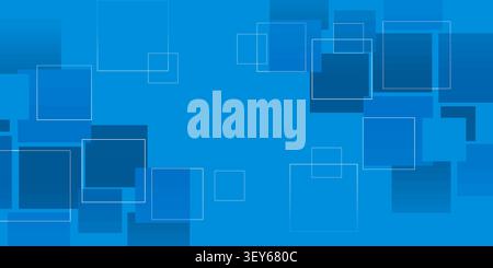 Futuristic tech inspired wide scale vector illustration featuring overlapping translucent squares in various shades of blue. Ideal for website headers Stock Vector